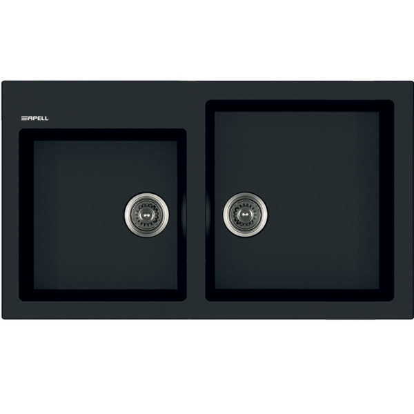 Lavello Incasso Pietra Serie Plus PTPL862 cm.86x50 Due Vasche Granito Nero | Apell